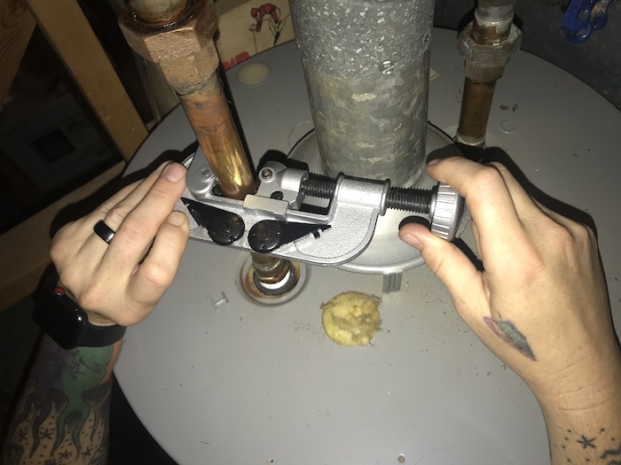 Pipe cutter attached to water line