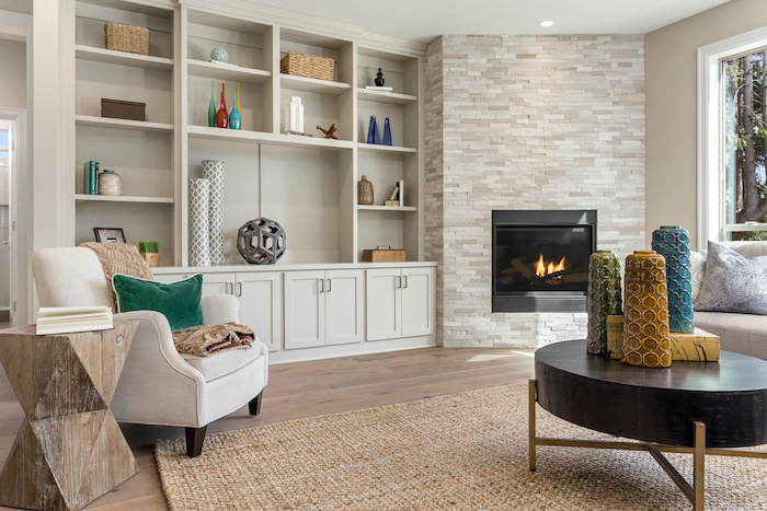 Living Room with bookshelves organization