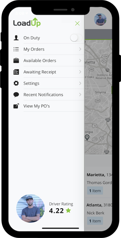 Junk removal Loader app navigation screen