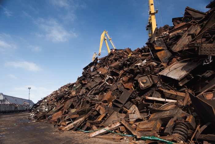 Pile of scrap metal in a scrap recycling yard.