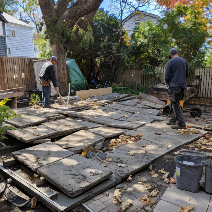 Professional haulers removing concrete slabs for a customer