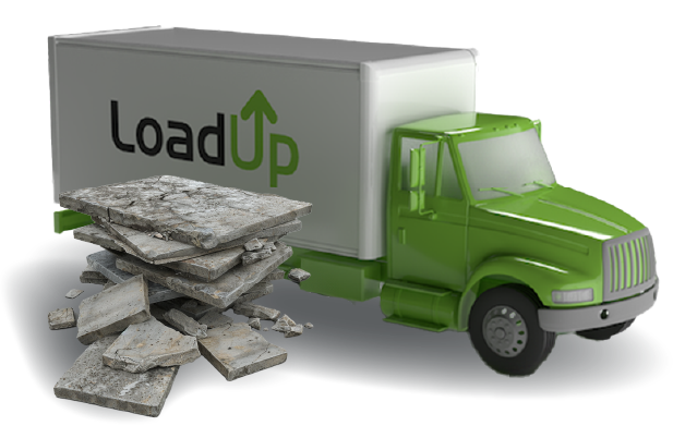 LoadUp box truck with a concrete pile ready for removal