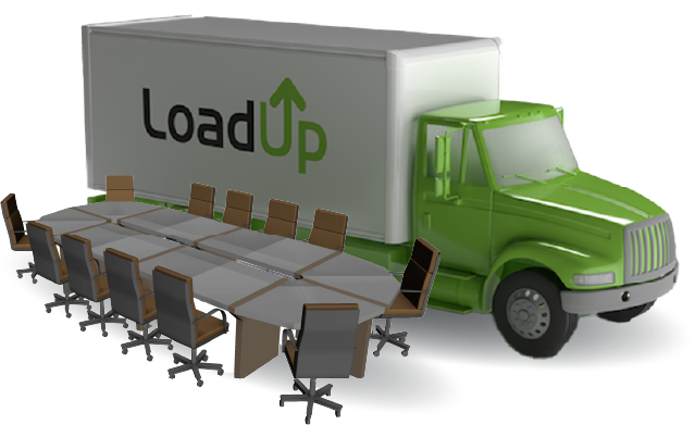 LoadUp box truck with a conference table ready for removal