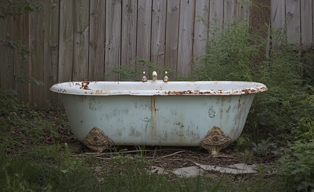 bathtub ready to be picked up for disposal