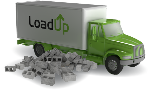 LoadUp box truck with a pile of cinder blocks ready for removal