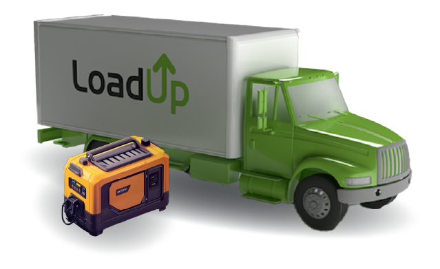 LoadUp box truck with a generator ready for removal