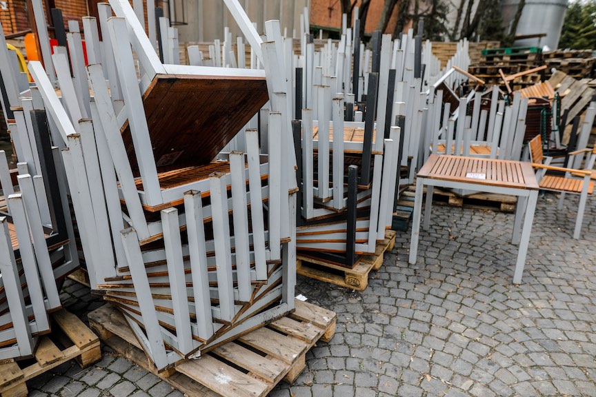 Old restaurant furniture piled up for a cleanout job