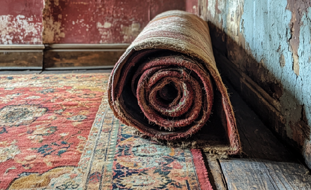 area rug ready to be picked up for disposal