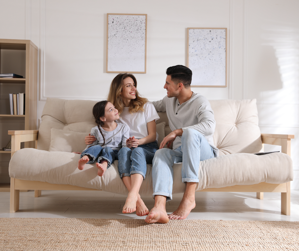 Family enjoying new couch