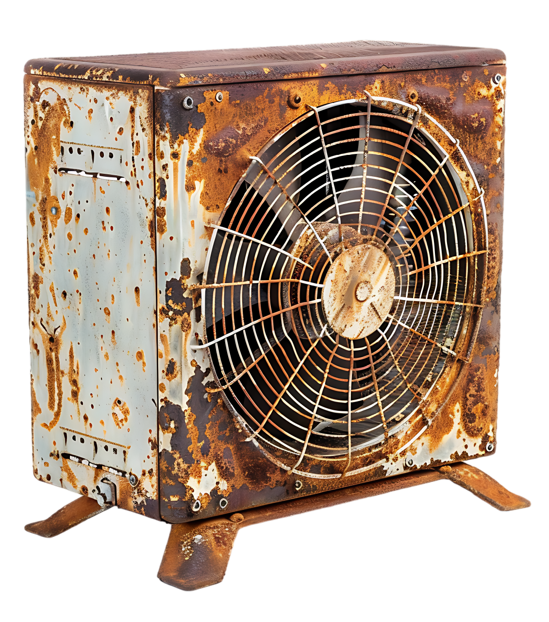 Old rusty box fan ready for removal