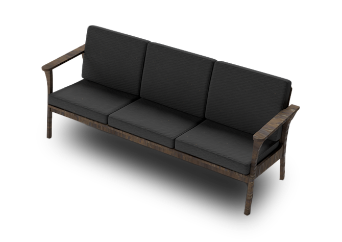 3D illustration of a black couch ready for donation pickup