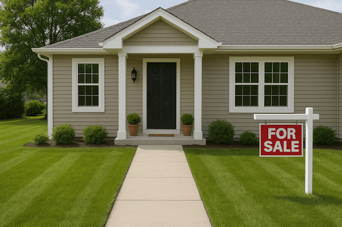 Front yard with trimmed lawn, tidy walkway, and welcoming entry staged for curb appeal.