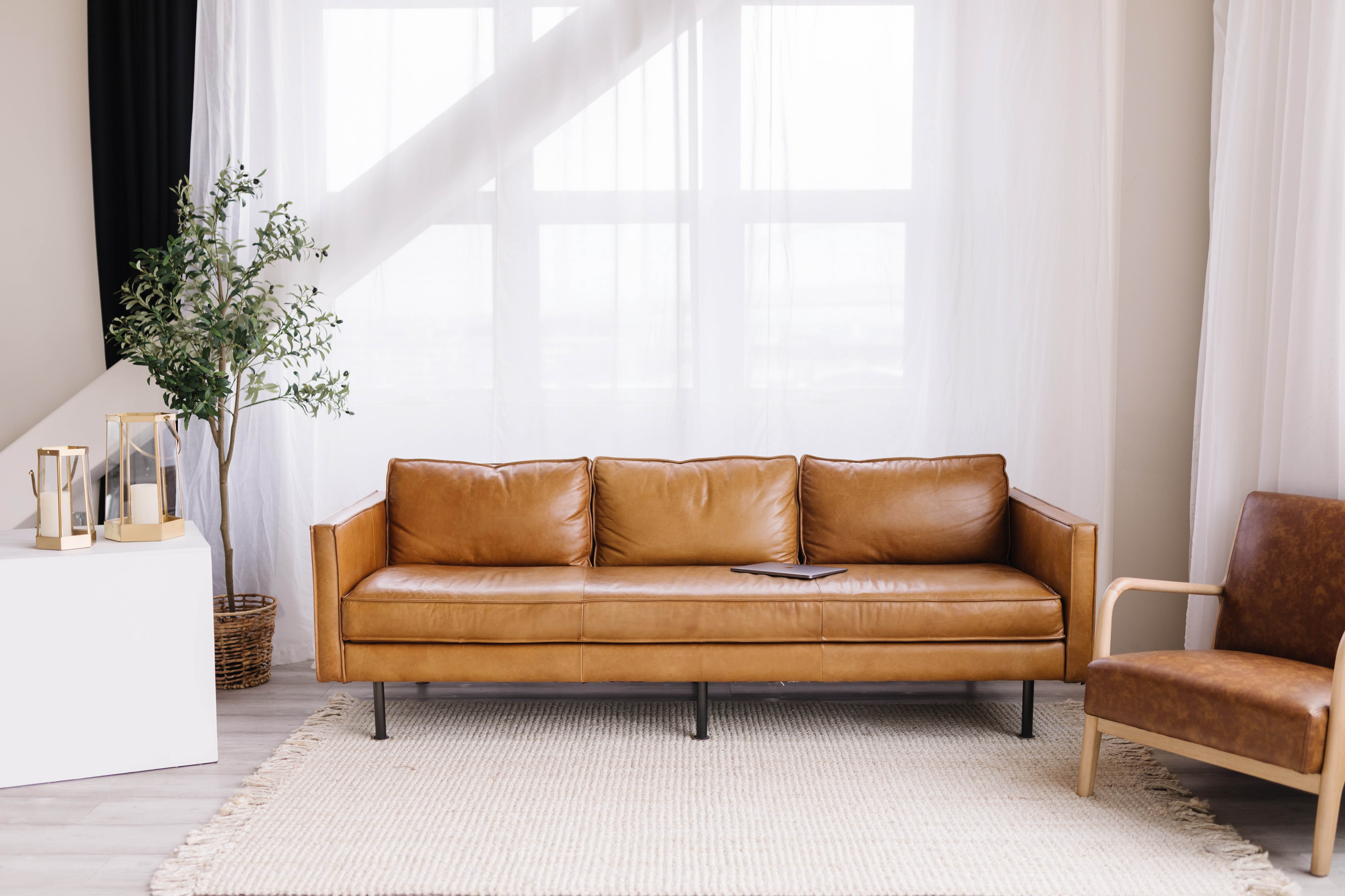 Living room area with fully assembled furniture