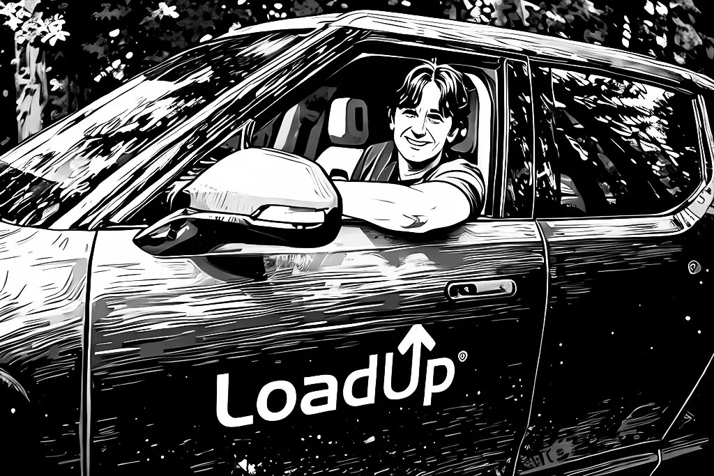 Illustrated LoadUp Loader driving a branded truck